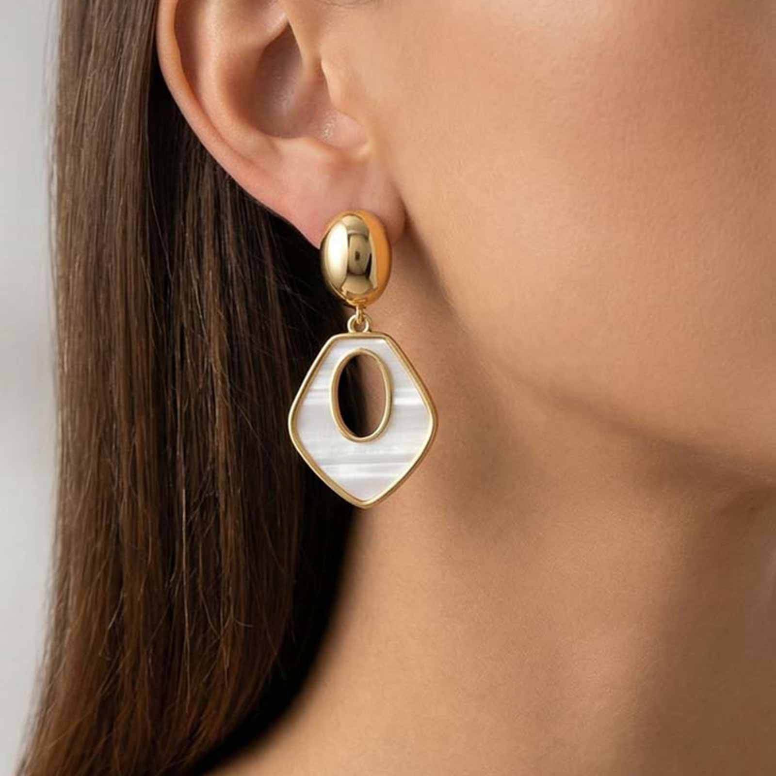 White Pentagon Gold Mother of Pearl Stainless Steel Hoop Earrings Bulk Main image