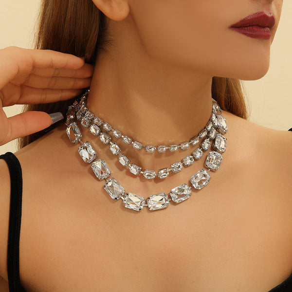 Cushion Cut Solitaire Layer Silver Gold Anti Tarnish Choker Necklace For Women Secondary image