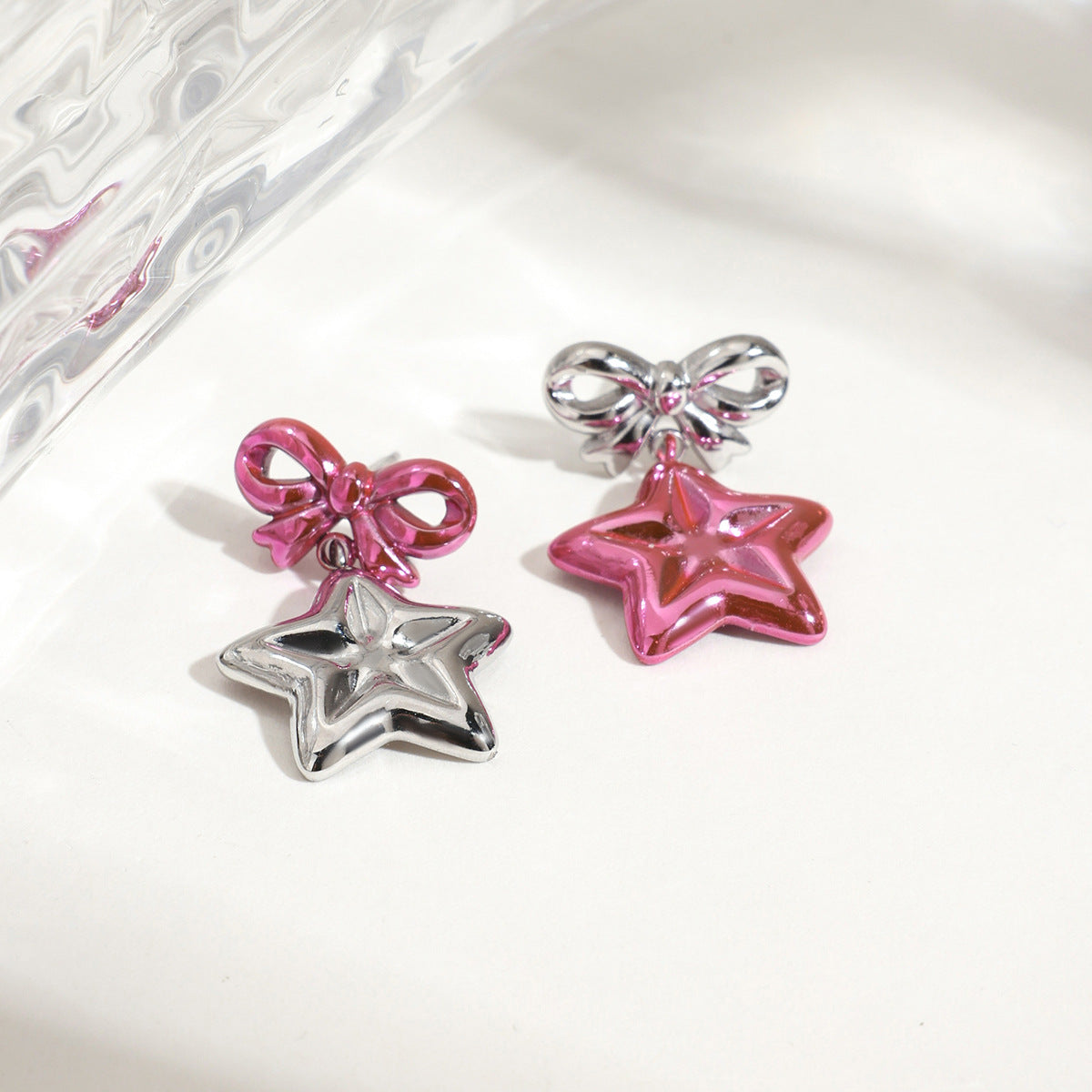 Star Bow Silver Purple Stanless Steel Anti Tarnish Dagler Drop Earring For Women Main image