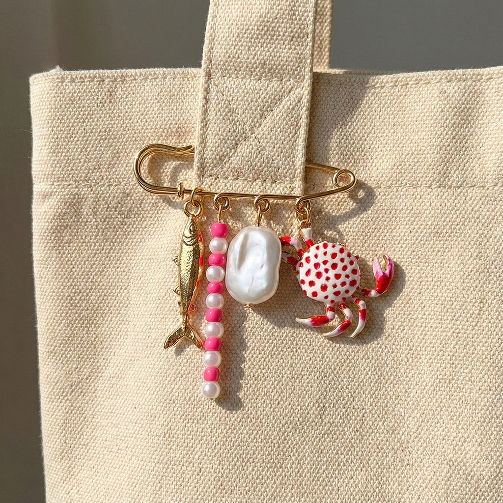 Multi Color Fish,Crab,Pearl,Safety Pin Gold Enamel Brooch For Women Bulk