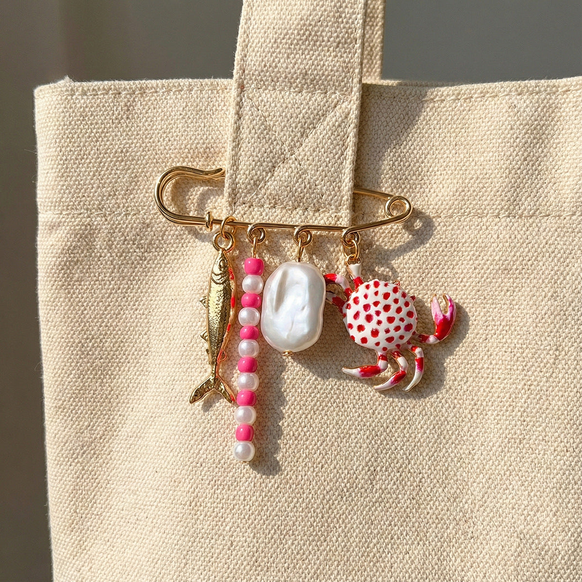 Multi Color Fish,Crab,Pearl,Safety Pin Gold Enamel Brooch For Women Bulk