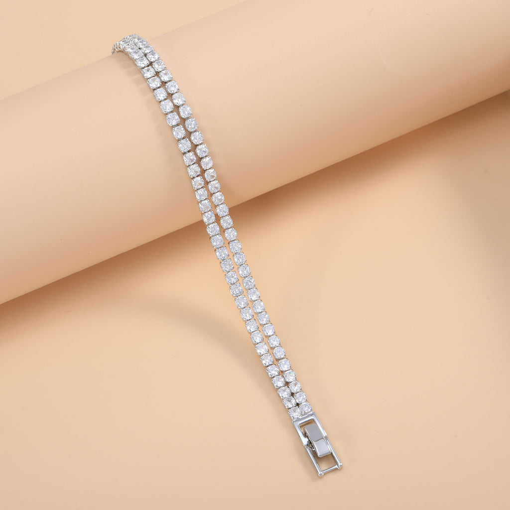 Bulk Luxury Double Line Round Gold Silver Plated CZ Copper Bracelet