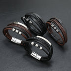 Rope Ring Black Brown Stainless Steel Multi Layer Wrist Band Id Leather Bracelet For Men