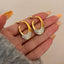 Oval Two Tone 18K Gold Silver Cubic Zirconia Hoop Earring Women Bulk