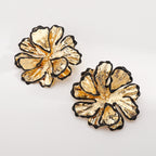 Beaten Finish Flower 18K Gold Black Stud Earring For Women Bulk