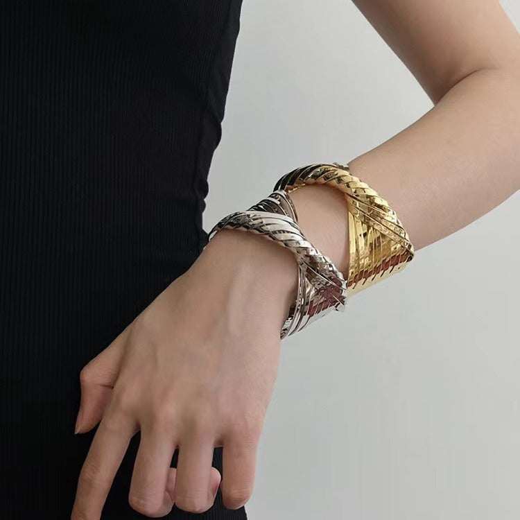 Snake Bone Twisted 18K Gold SIlver Anti Tarnish Bangle Cuff Kada Bracelet For Women