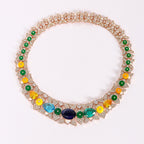 Rainbow Flower Solitaire 18K Gold Multi Gemstone Cubic Zirconia Anti Tarnish Necklace Earring Set For Women