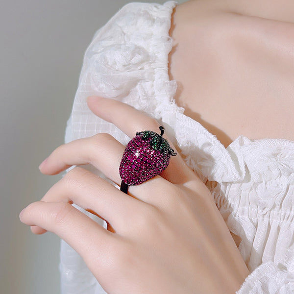 Strawberry Pink Green Black CZ Anti Tarnish Free Size Ring Bulk Secondary image