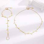 Leaf Charm Hand Chain Ring Gold Stainless Steel Necklace Combo Set Bulk