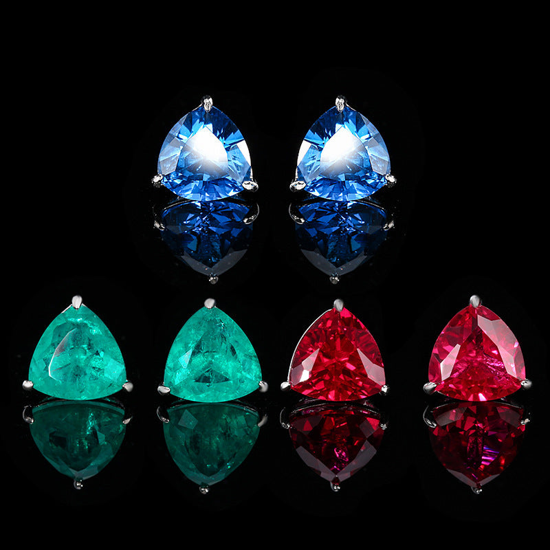 Designer Trillion Cut Silver Plated CZ Copper Stud Earrings Wholesale Main image