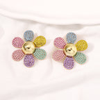 Rainbow Pearl Multi Rhinestone 18K Gold Stud Anti Tarnish Earring Bulk