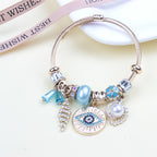 Bulk Blue Flower Evil Eye Gold CZ Pearl Stainless Steel Cuff & Kada
