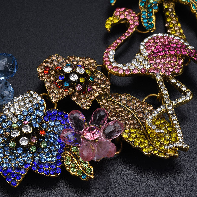 Floral Flower Multi Gemstone Crystal 18K Gold Anti Tarnish Necklace For Women
