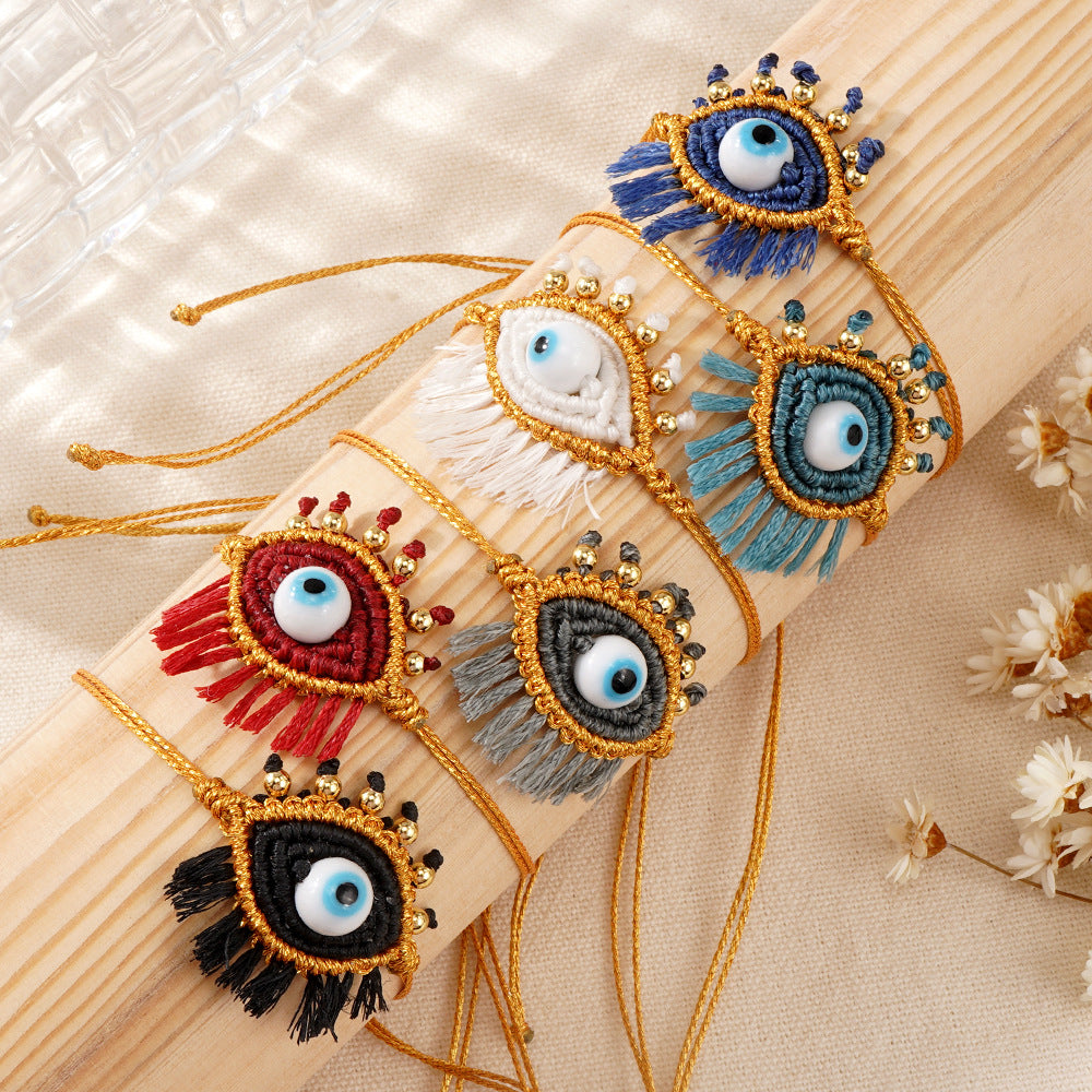 Multi Color Evil Eye Gold Beads Fabric Bracelet For Women Bulk