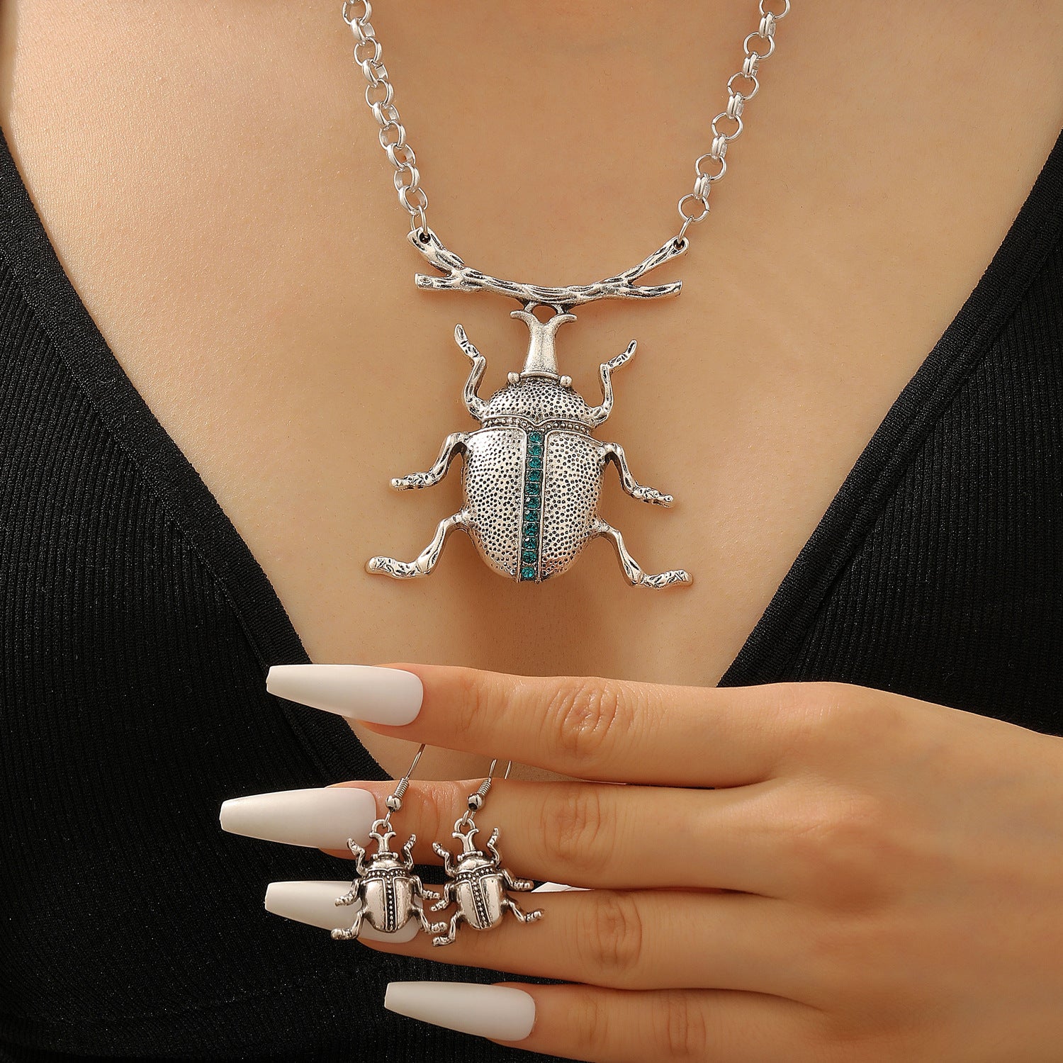 Trendy Insect Beetle Gold Silver Plated CZ Necklace Earring Set Bulk