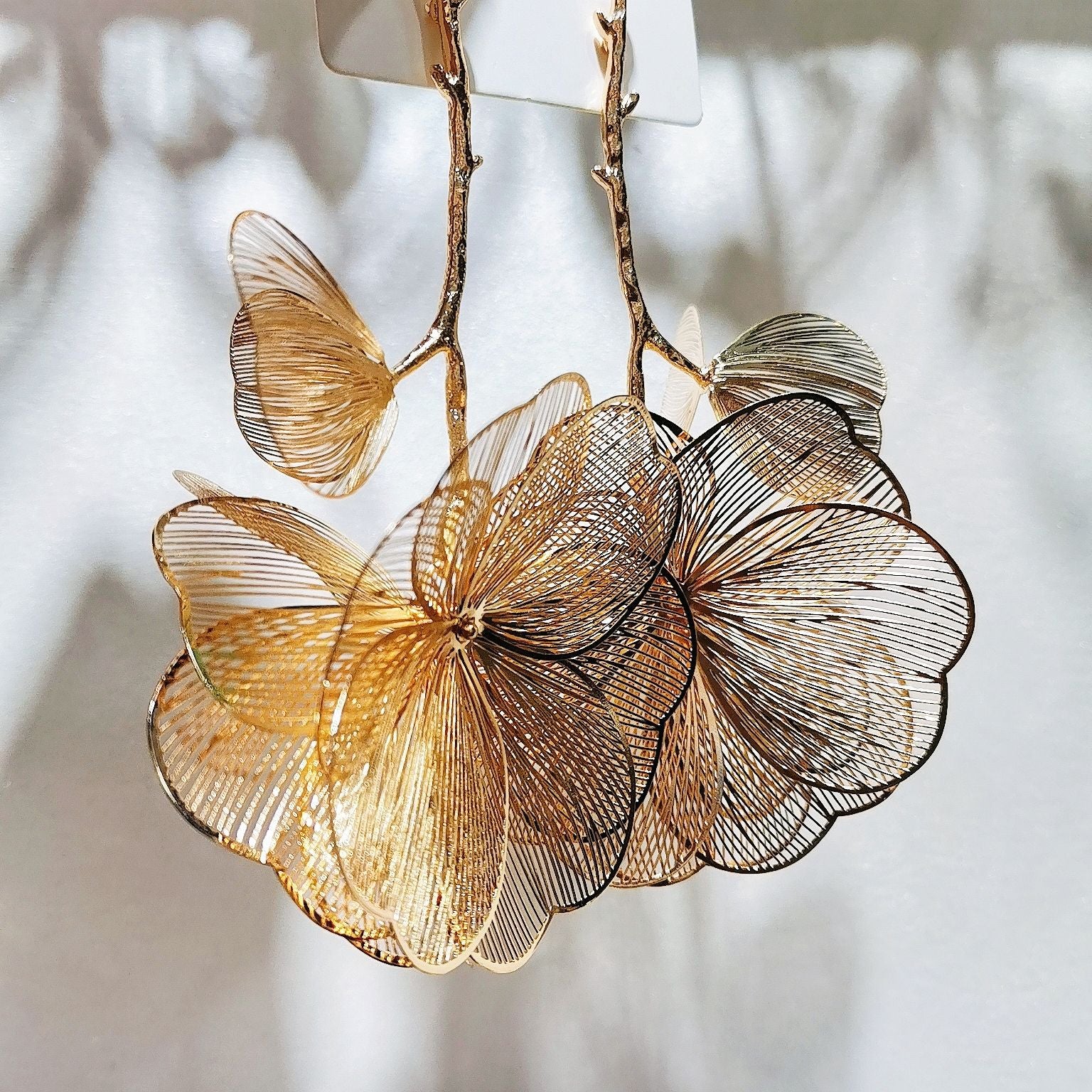Bulk Gold Leaf Flower Gold Plated Alloy Dangler Earrings For Women