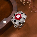Square Black Red Solitaire CZ Silver Anti Tarnish Free Size Ring Bulk