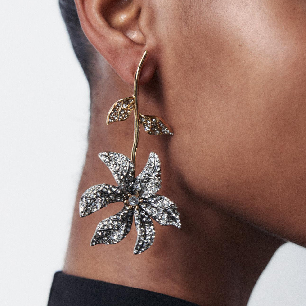 Flower Leaf 18K Gold Silver CZ Anti Tarnish Dangler Earring Bulk Secondary image