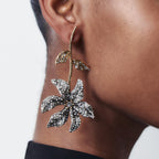 Flower Leaf 18K Gold Silver CZ Anti Tarnish Dangler Earring Bulk