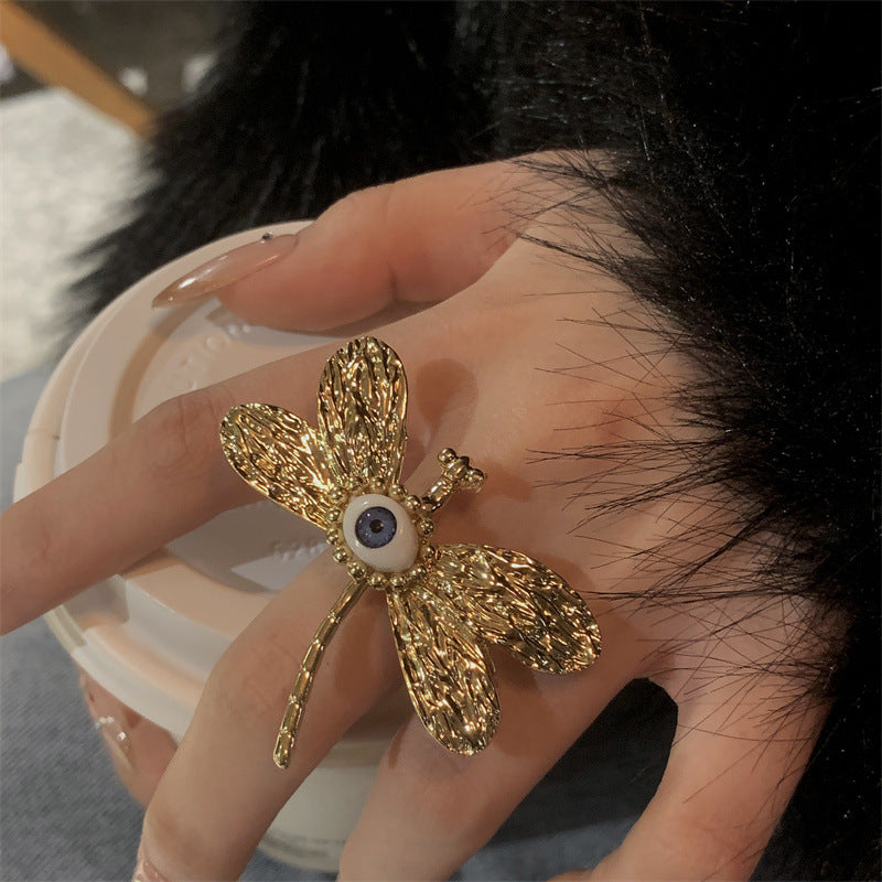 Beaten Finish Butterfly Evil Eye 18K Gold Adjustable Ring Women Bulk