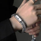 Dual Layer Silver Black Stainless Steel Wheat Chain Bracelet Bulk