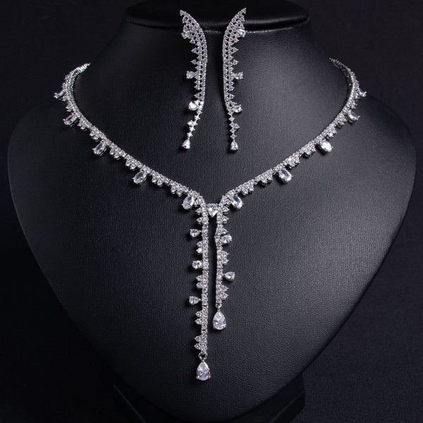 Wholesale Eternity CZ Silver Anti Tarnish Copper Necklace Set Main image