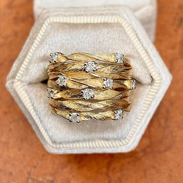 Luxury Rustic Style Gold CZ Copper Anti Tarnish Ring For Women Bulk