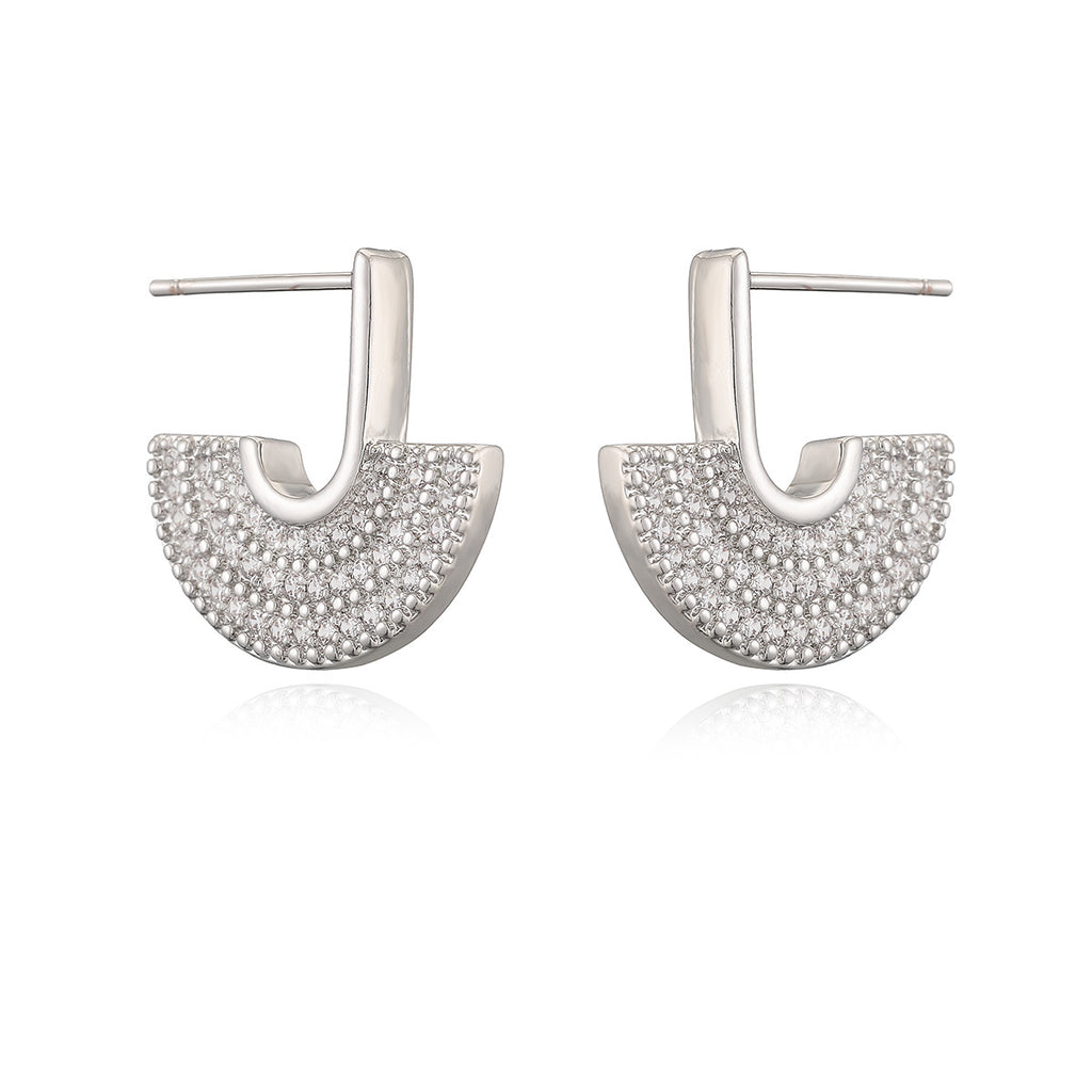 Half Round CZ 18K Gold Silver Anti Tarnish Hoop Earring Bulk