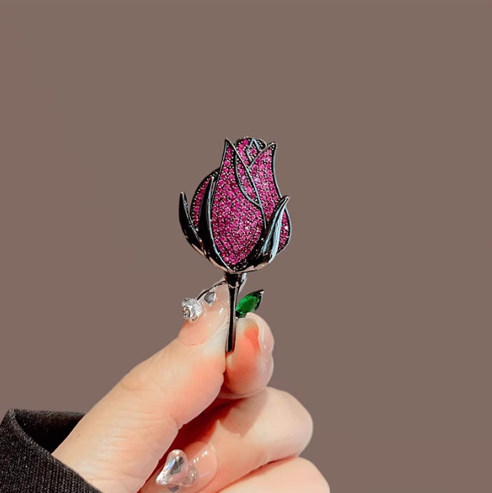 Pink Rose Black Cubic Zirconia Copper Anti Tarnish Brooch For Women Bulk Secondary image