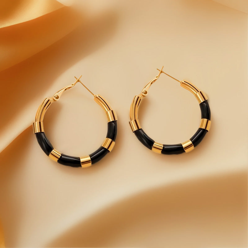 Two Tone Gold Black Stainless Steel Anti Tarnish Hoop Earring Bulk Main image