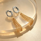 Dual Tone Gold Silver Chain Tassel Stainless Steel Drop Earrings Bulk