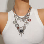Various Heart 18K Gold Silver Dual Layer Necklace Chain For Women