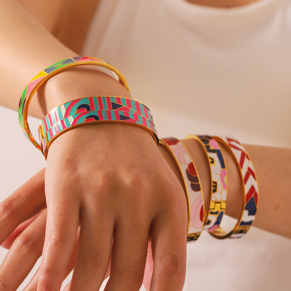 Rainbow Multicolour Enamel 18K Gold Plated Openable Kada Bracelet Bulk Secondary image