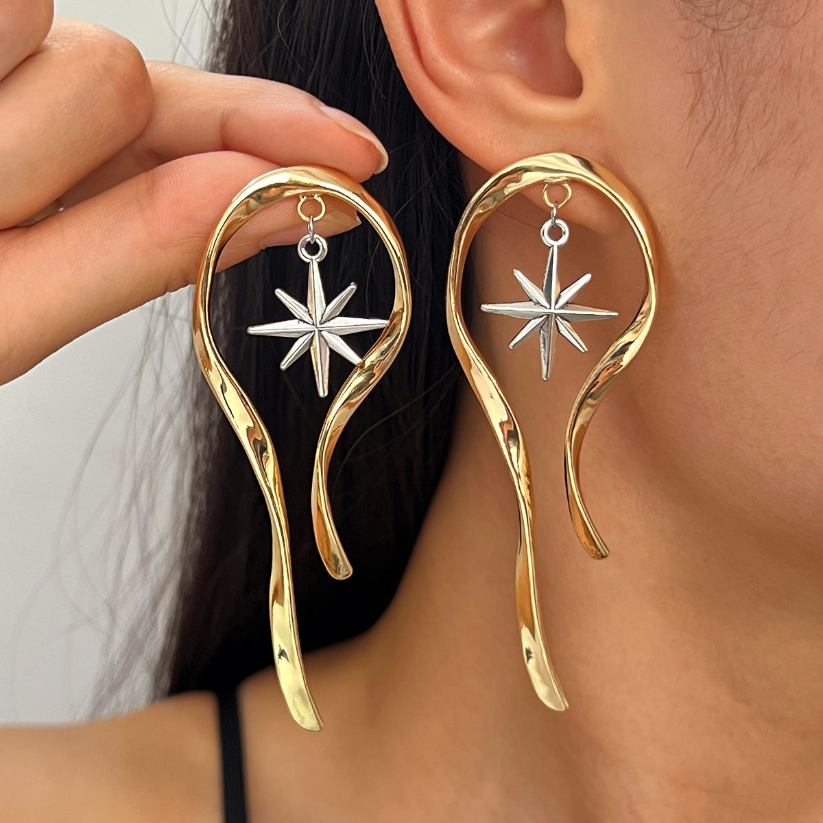 Designer Starburst Long Gold Anti Tarnish Copper Drop Earrings Bulk