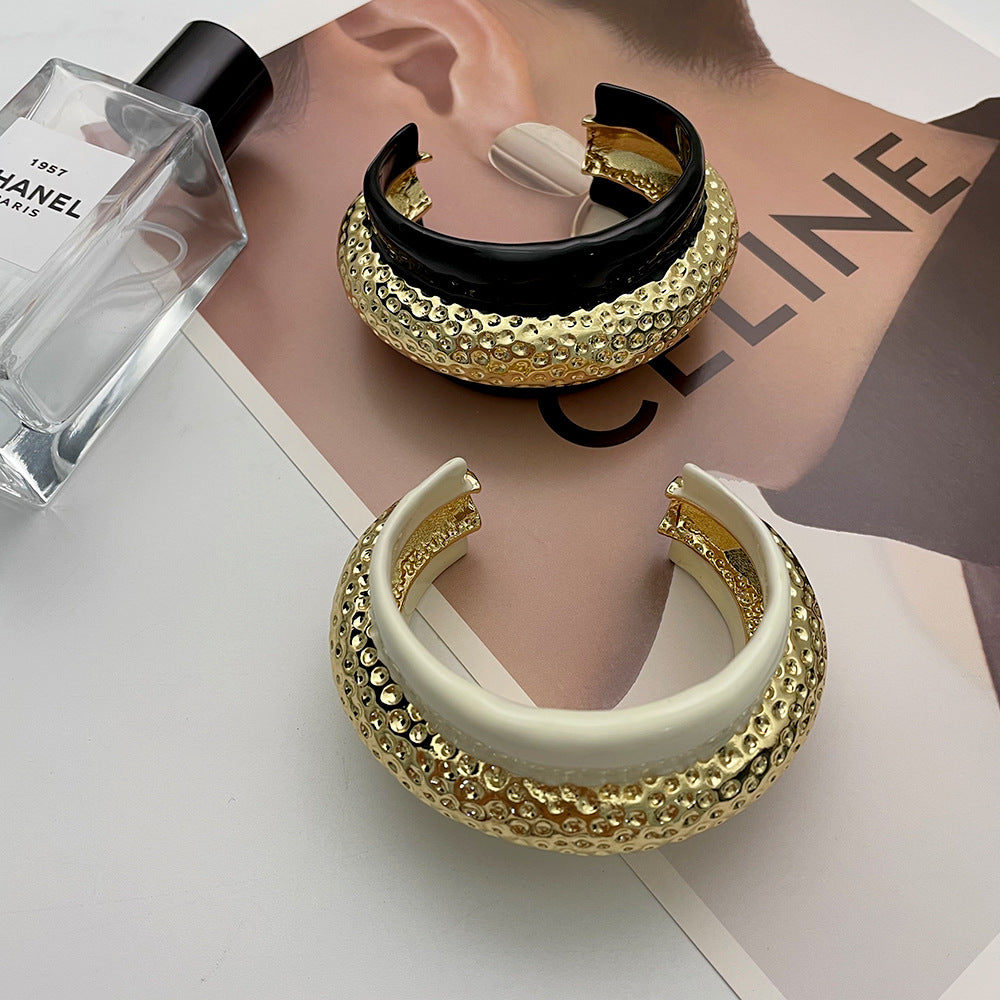 Beaten Finish Black White Gold Anti Tarnish Cuff Kada Bracelet Bulk