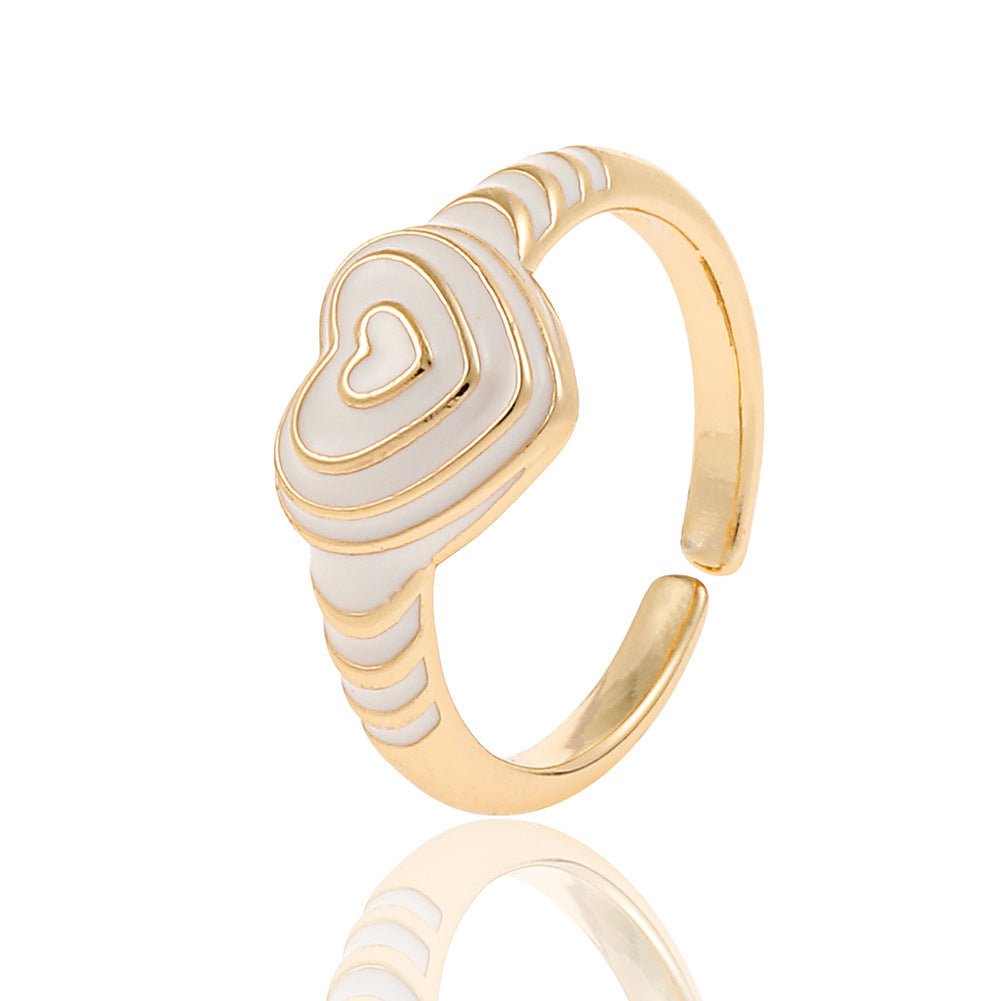 Heart Rainbow Enamel 18K Gold Plated Anti Tarnish Ring For Women Bulk