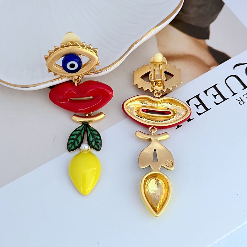 Lips Evil Eye Red Blue 18K Gold Dangler Anti Tarnish Earring Bulk
