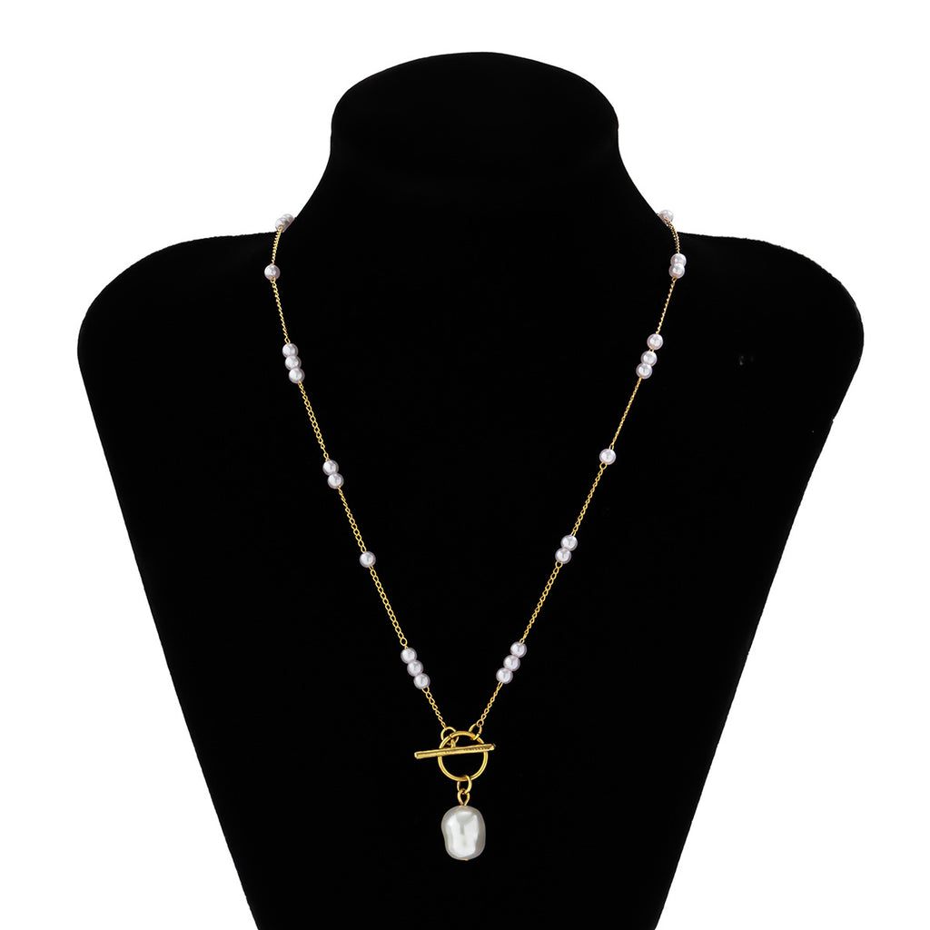 Toggle Clasp Pearl 18K Gold Long Necklace Chain For Women Bulk