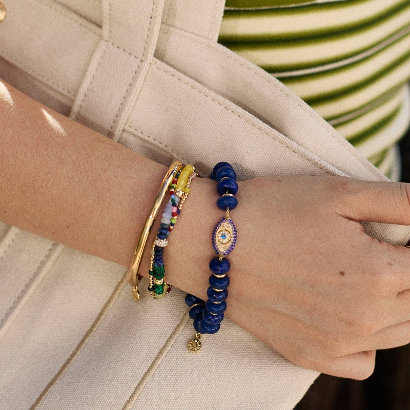 Designer Blue Evil Eye Style Gold Beads Copper Bracelet & Necklace Bulk