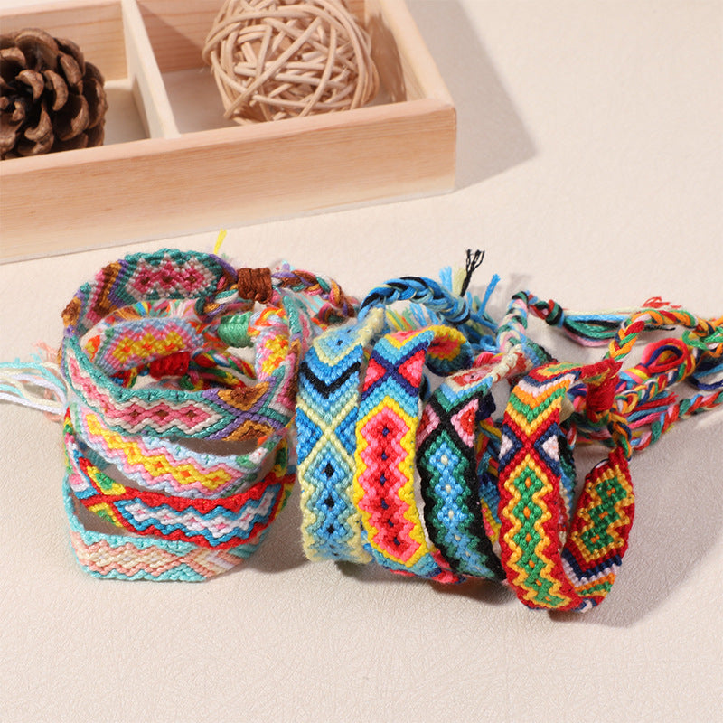 Bohemian Rainbow Braided Threads Adjustable Bracelet For Women Bulk