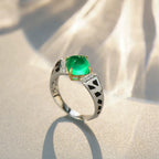 Leopard Silver Emerald Green CZ Crystal Anti Tarnish Ring Bulk