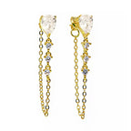 Drop Solitaire Gold CZ Anti Tarnish Dangler Tassel Chain Earring Bulk
