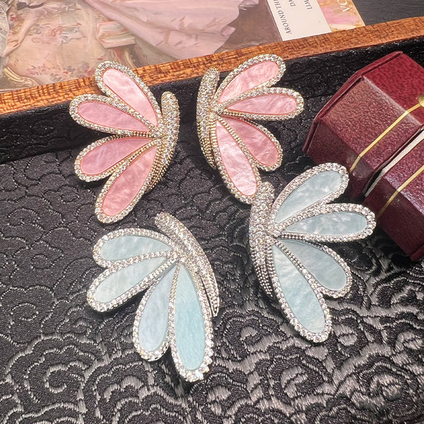Pink Blue Butterfly Silver Plated Cubic Zirconia Stud Earrings Bulk Main image
