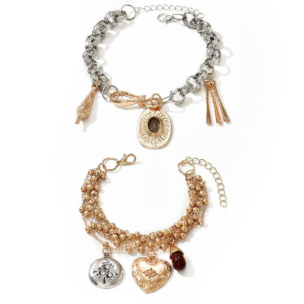 Gold Silver Heart Layered Bracelet Wrist Wear For Women Bulk