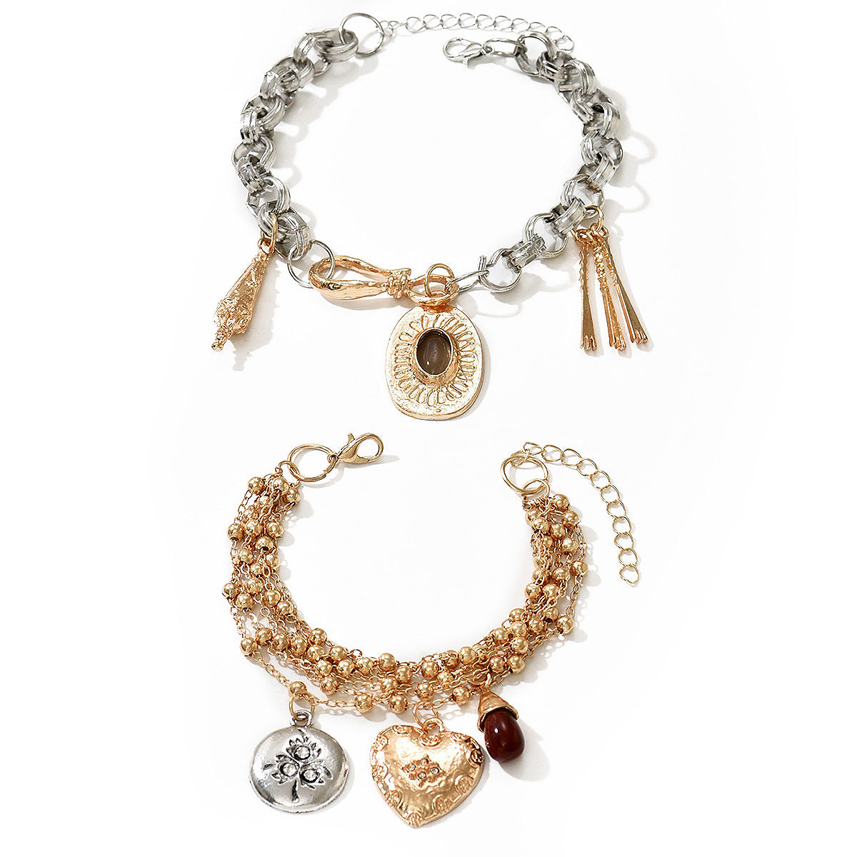 Gold Silver Heart Layered Bracelet Wrist Wear For Women Bulk