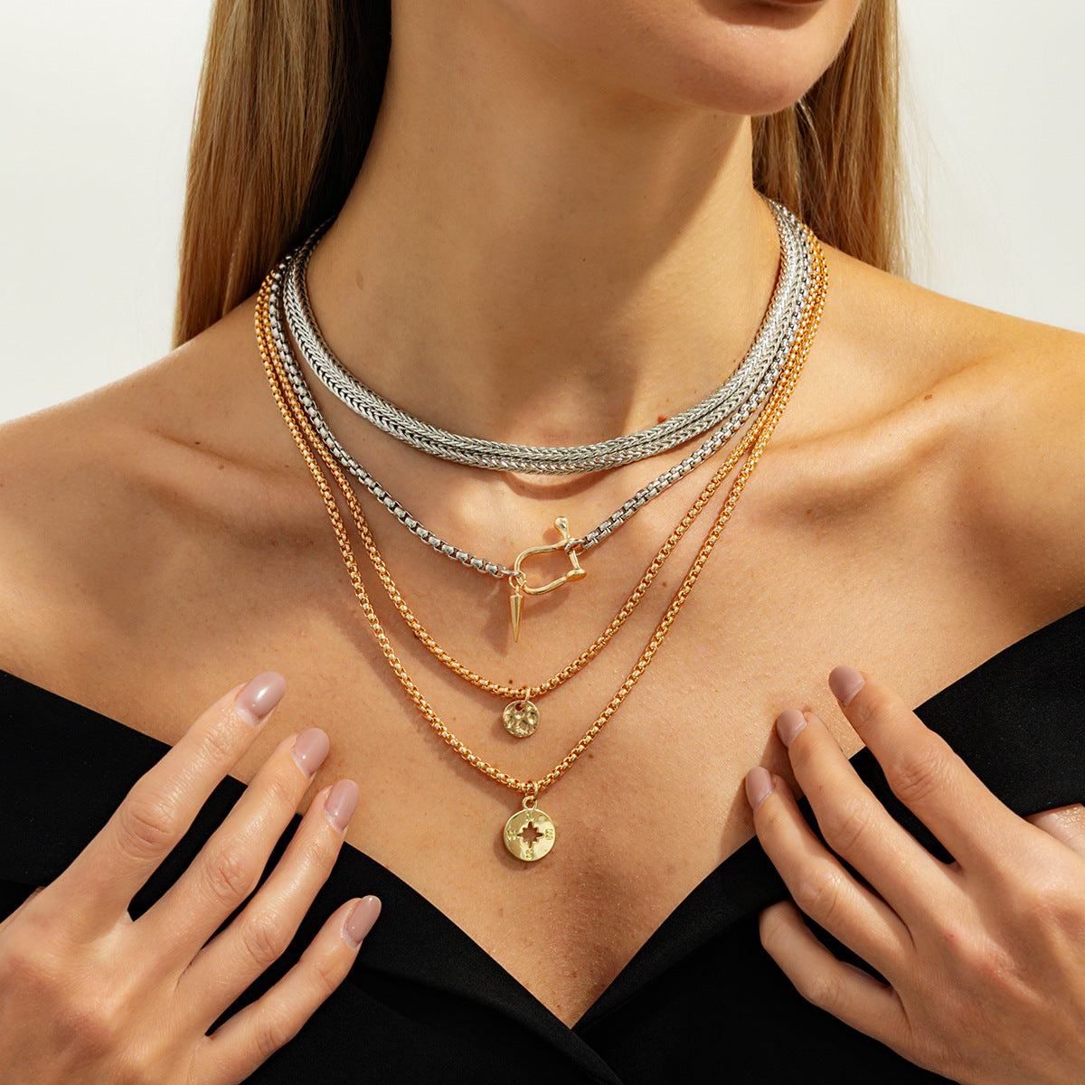 Designer Multi Layer Gold Silver Plated Charm Chain Necklace Wholesale