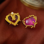 Pink Heart Gold Plated Beads Alloy Stud Earrings For Women Wholesale