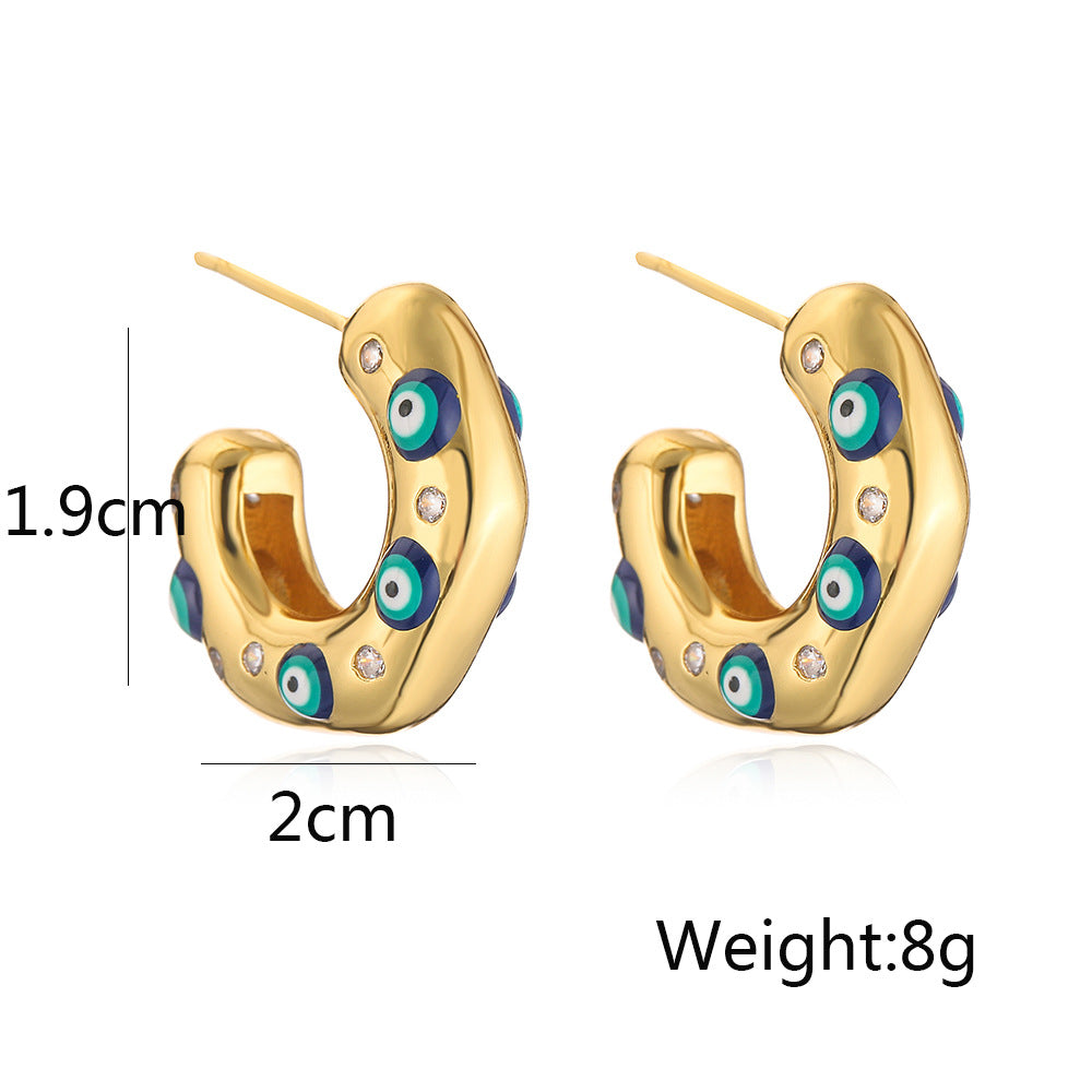 Evil Eye 18K Gold Blue Enamel Anti Tarnish Hoop Earring For Women