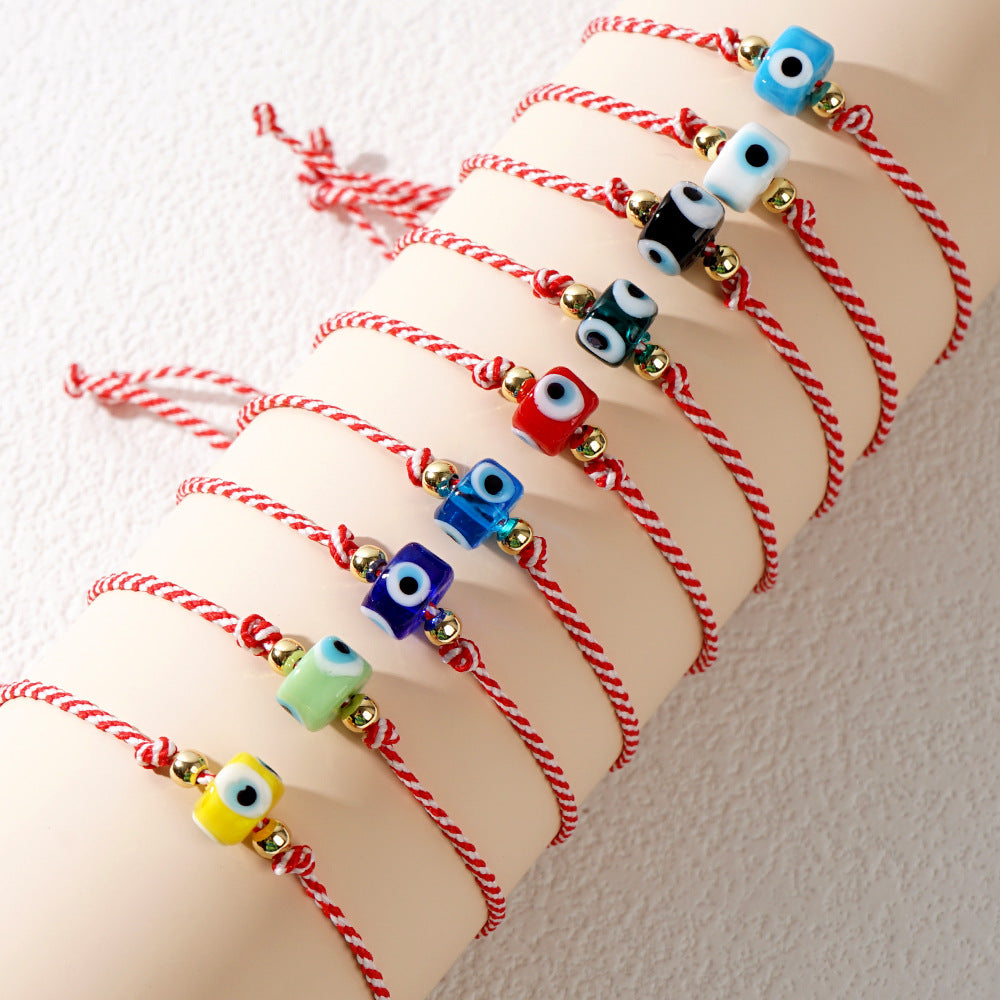 Multi Color Evil Eye Sqaure  Beads Bracelet Wrist Wear For Women Bulk