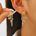 Designer Gold Plated CZ Copper Multi Layer Huggie Drop Earrings Bulk